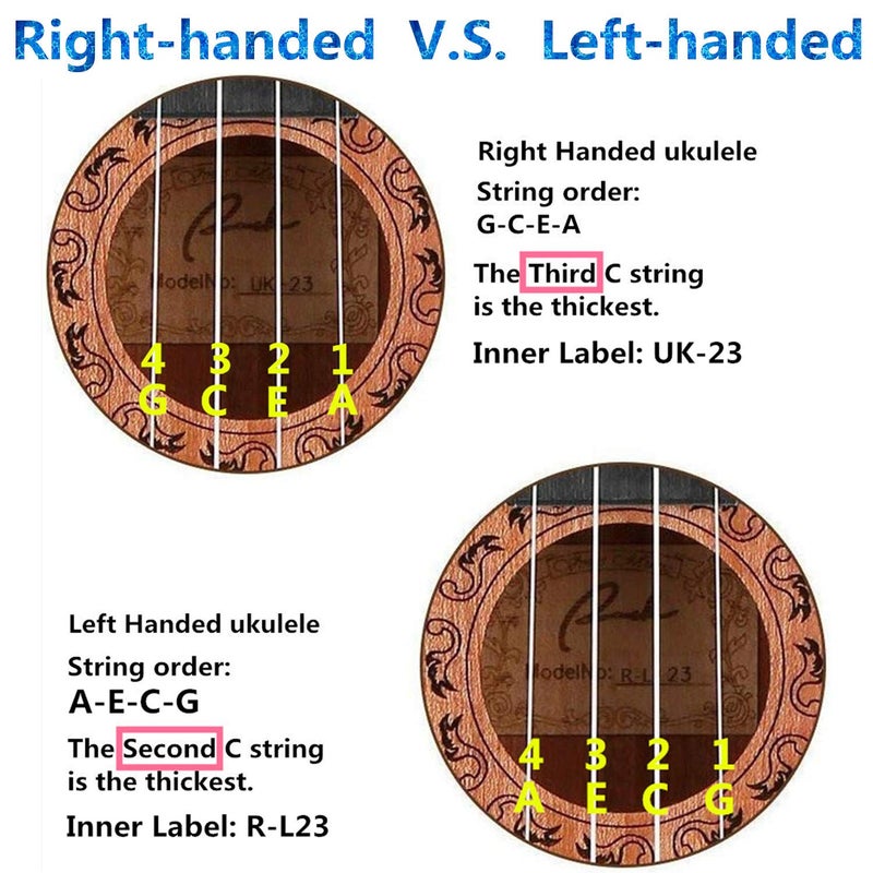 Ranch Left handed Concert Ukulele 23 inch Professional Wooden ukelele Instrument with Padded Ukele Gig Bag - Image 2